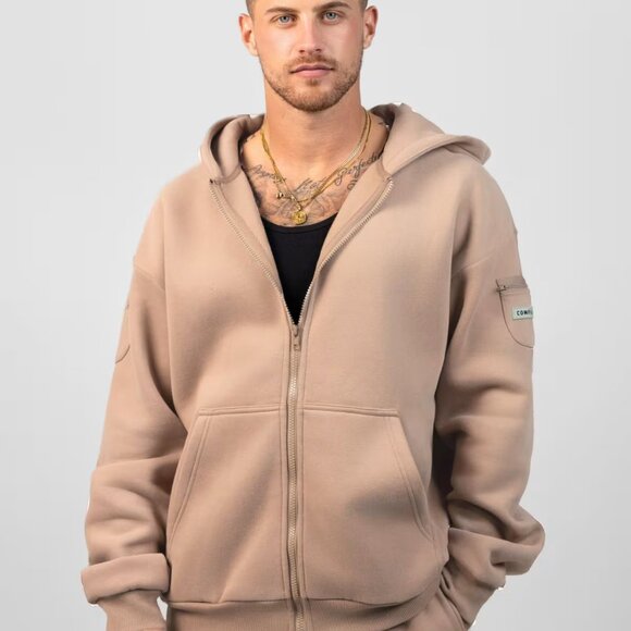 Comfrt Travel Essentials Zip Hoodie Latte Color Unisex Sweatshirt - Picture 3 of 6